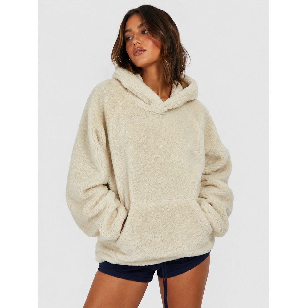 Old Navy Oversized Go-Recycled Cream Sherpa Hoodie Sweatshirt M NWT New